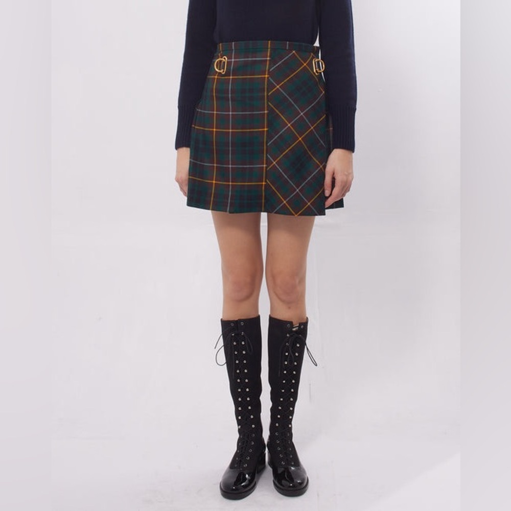 NWT Burberry Wool Tartan Kilt Skirt in Green UK 8 US 6 IT 40